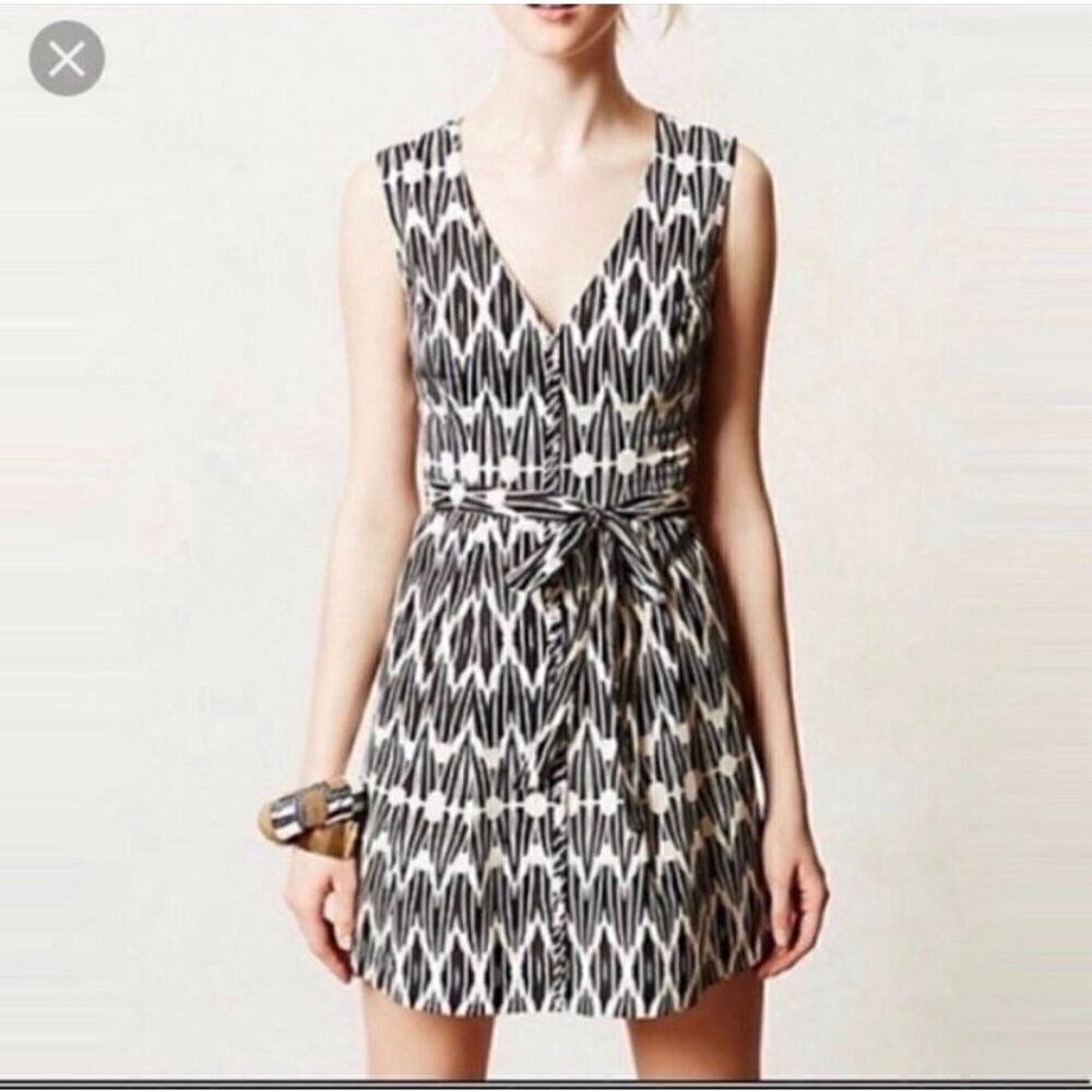 Plenty by Tracy Reese A-Line‎ Tank mini Dress Blk/Wht Geometric Black White Sz 8